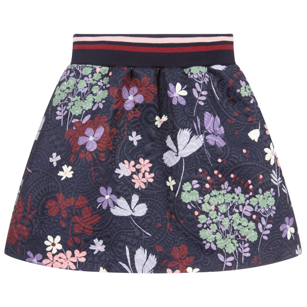 Miss Blumarine-Girls Navy Blue Floral Skirt | Childrensalon Outlet