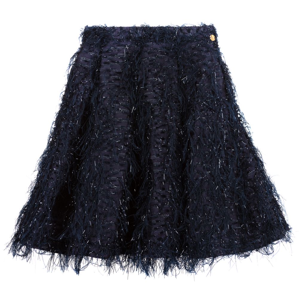Miss Blumarine-تنورة ريش إصطناعي لون كحلي برّاق | Childrensalon Outlet