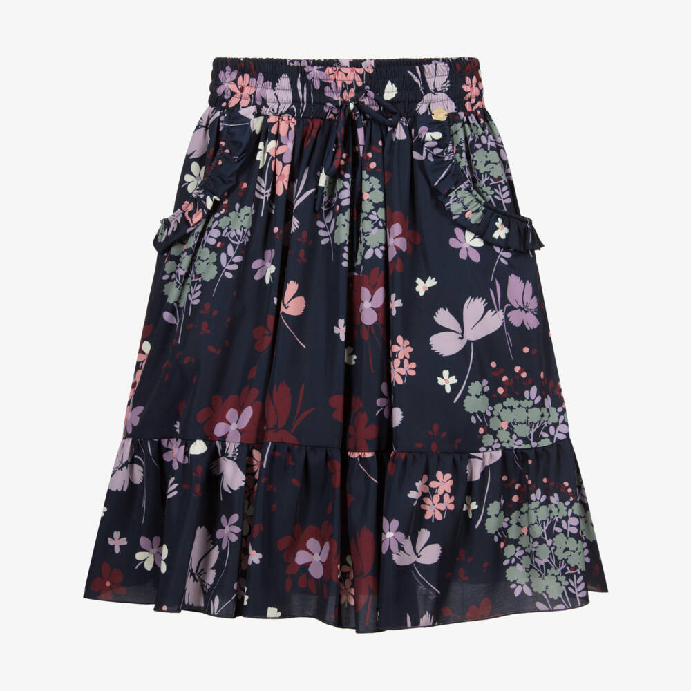 Miss Blumarine-تنورة لون كحلي بطبعة ورود | Childrensalon Outlet