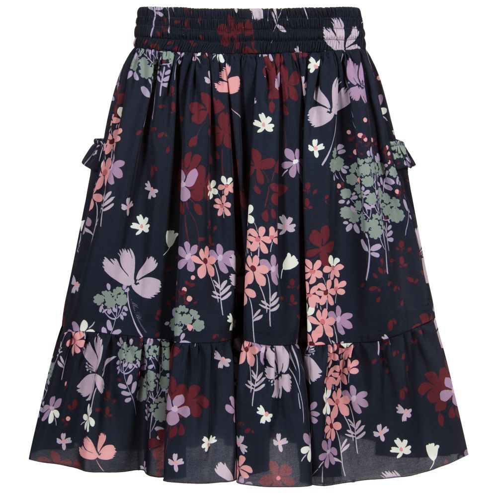 Miss Blumarine-تنورة لون كحلي بطبعة ورود | Childrensalon Outlet