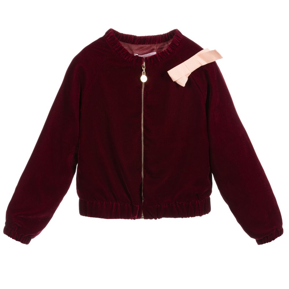 Miss Blumarine - Girls Red Velvet Jacket | Childrensalon