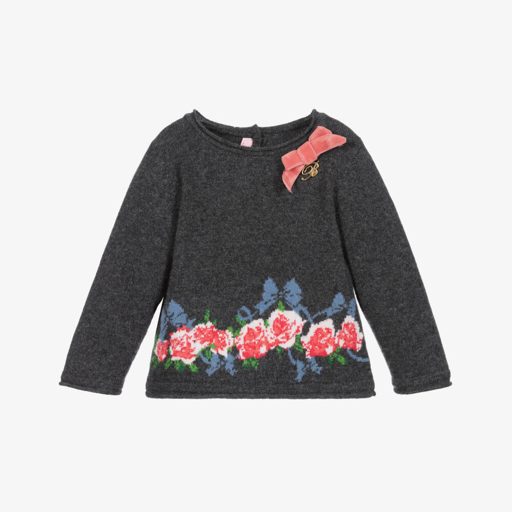 Miss Blumarine-Grey Wool Knitted Sweater | Childrensalon Outlet