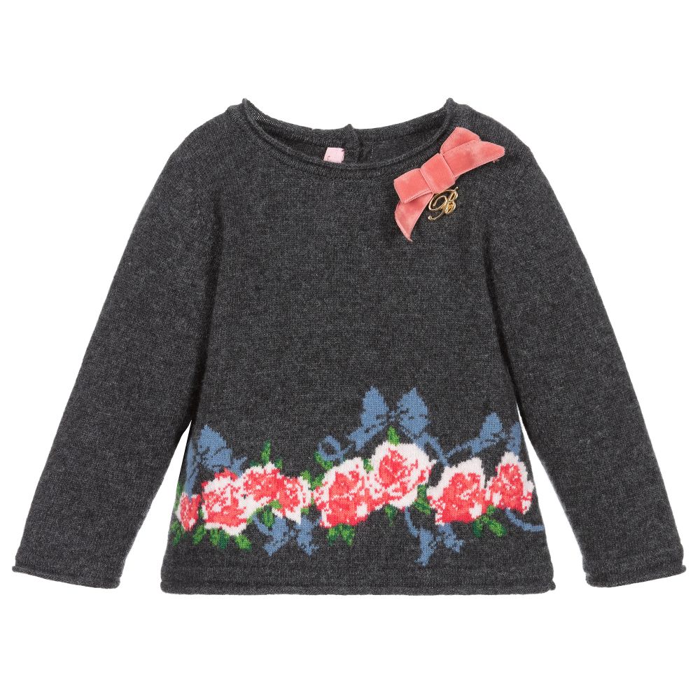 Miss Blumarine - Grey Wool Knitted Sweater | Childrensalon