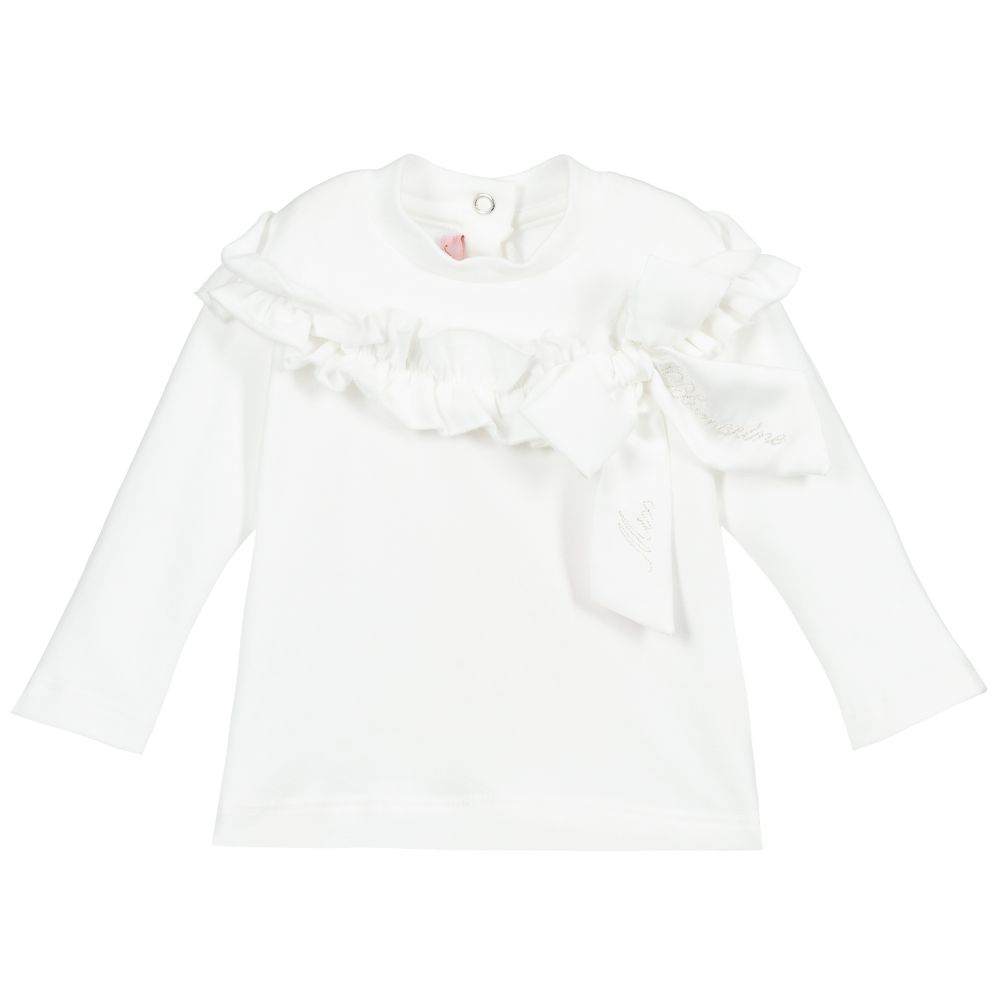 Miss Blumarine - Ivory Cotton Jersey Baby Top | Childrensalon
