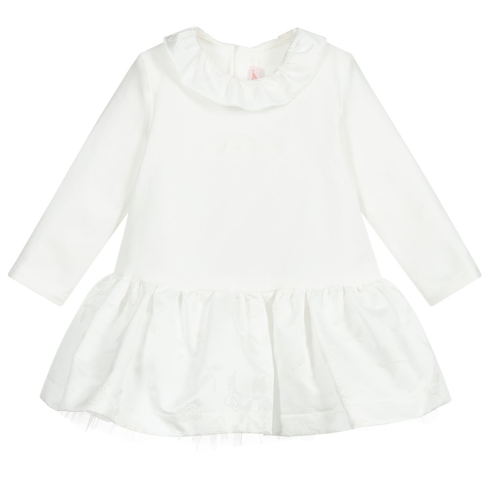 Miss Blumarine-فستان قطن جيرسي لون عاجي للمولودات | Childrensalon Outlet