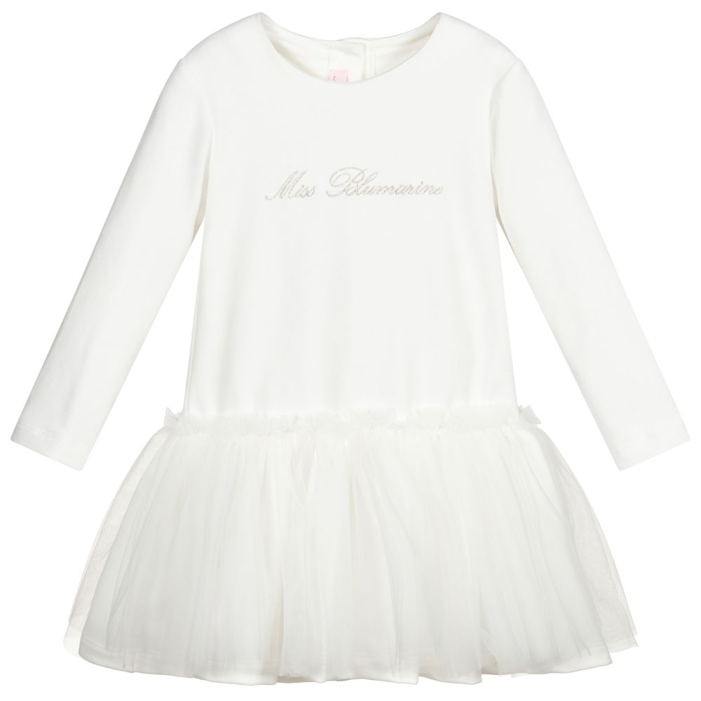 Miss Blumarine - Ivory Jersey & Tulle Dress | Childrensalon