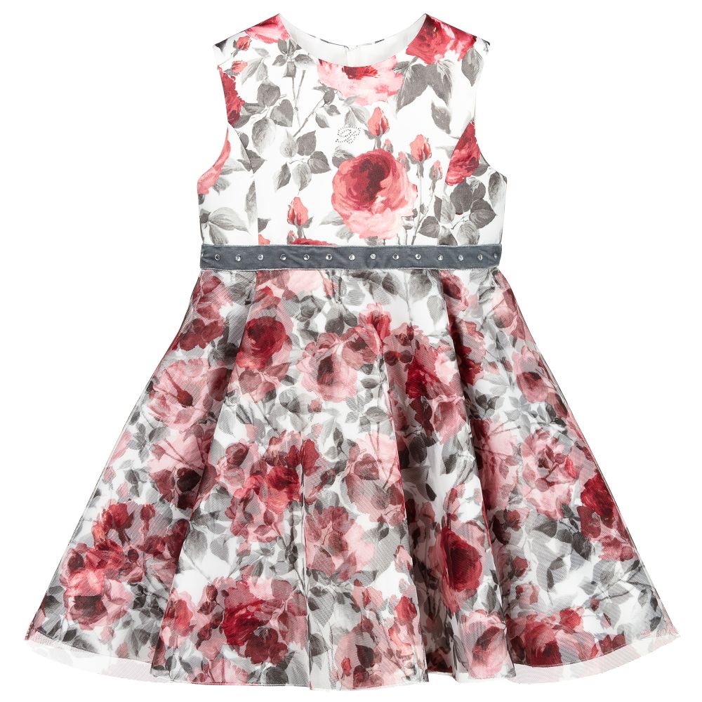Miss Blumarine - Ivory & Pink Rose Satin Dress | Childrensalon Outlet