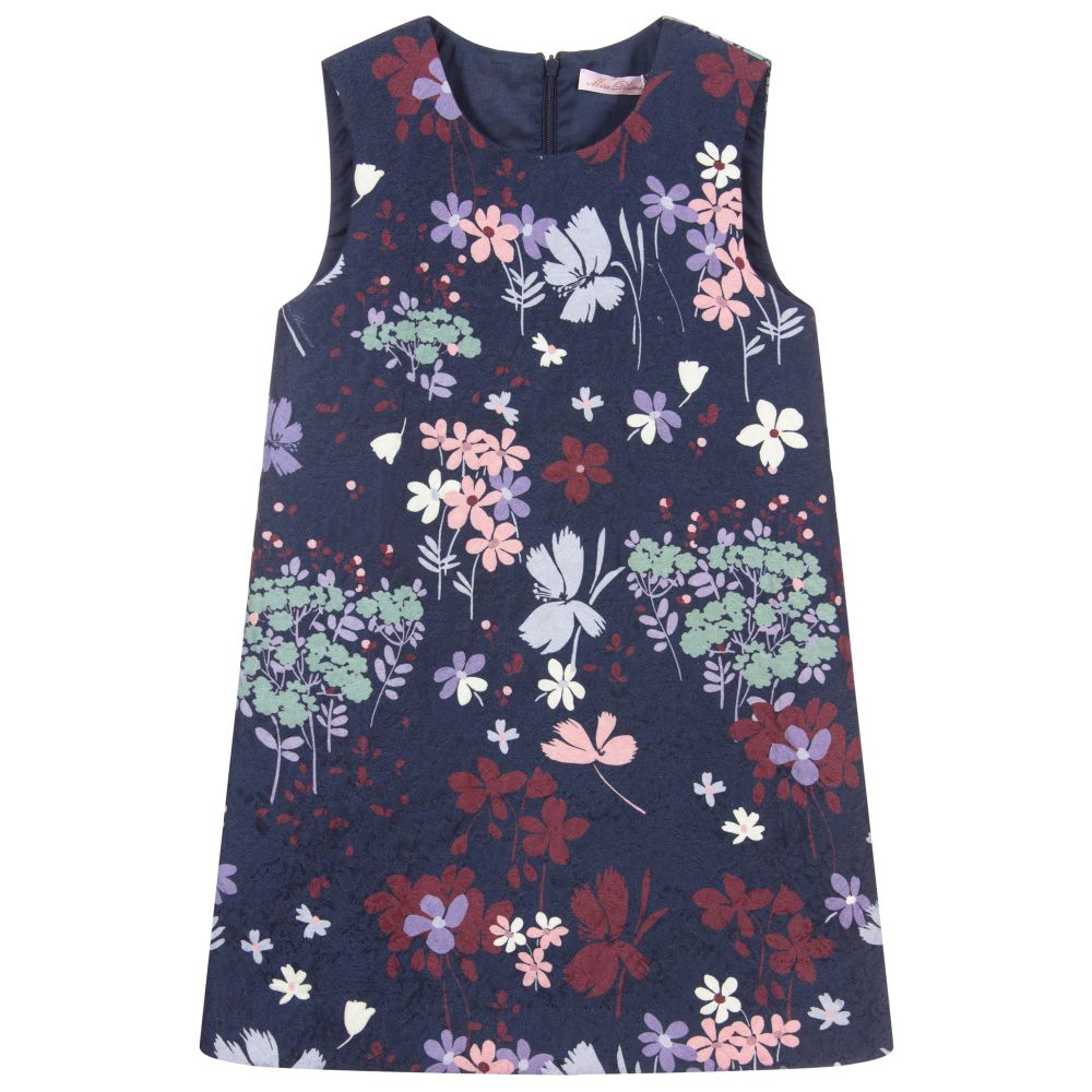 Miss Blumarine - Navy Blue Floral Print Dress | Childrensalon