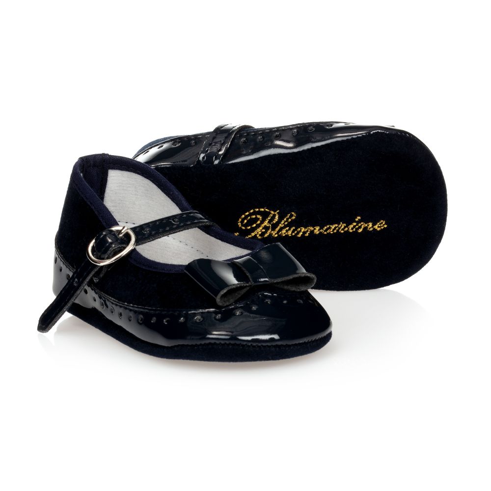 Miss Blumarine - حذاء جلد إصطناعي لامع لون كحلي للمولودات | Childrensalon