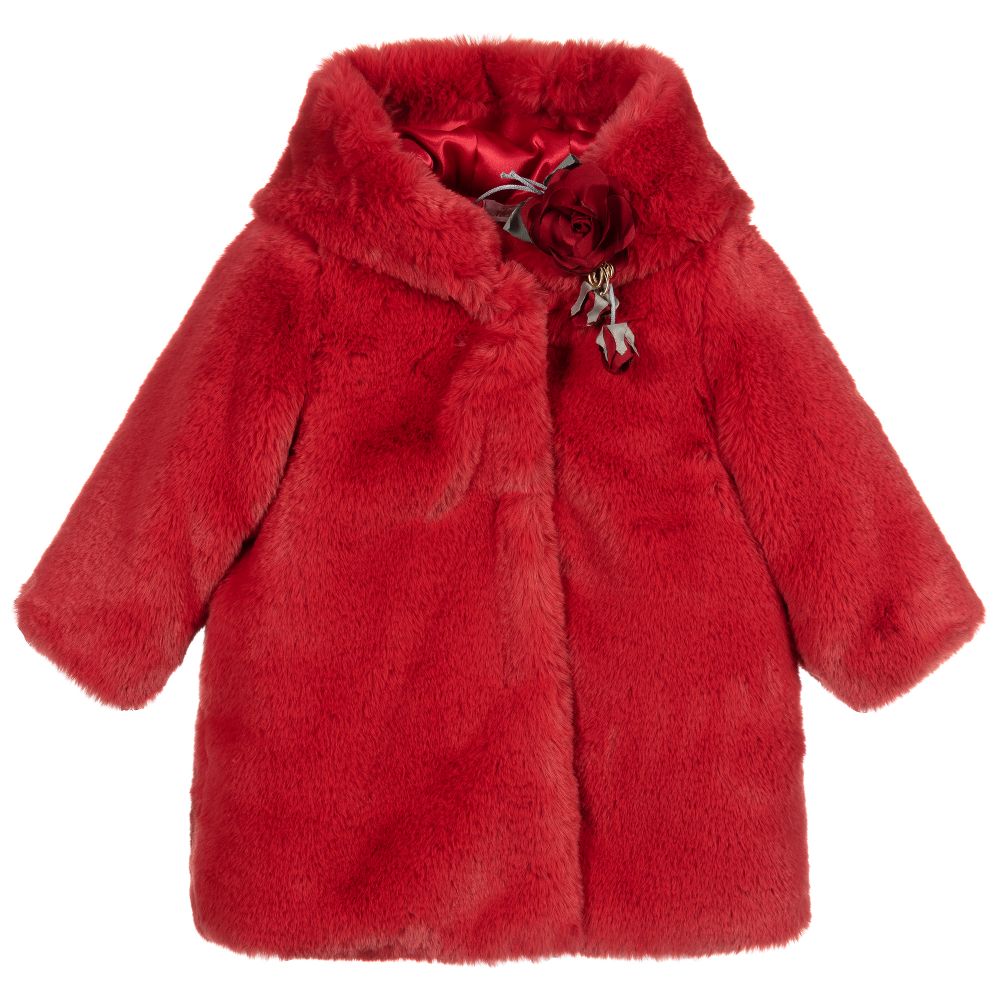 Miss Blumarine - Red Faux Fur Baby Coat | Childrensalon
