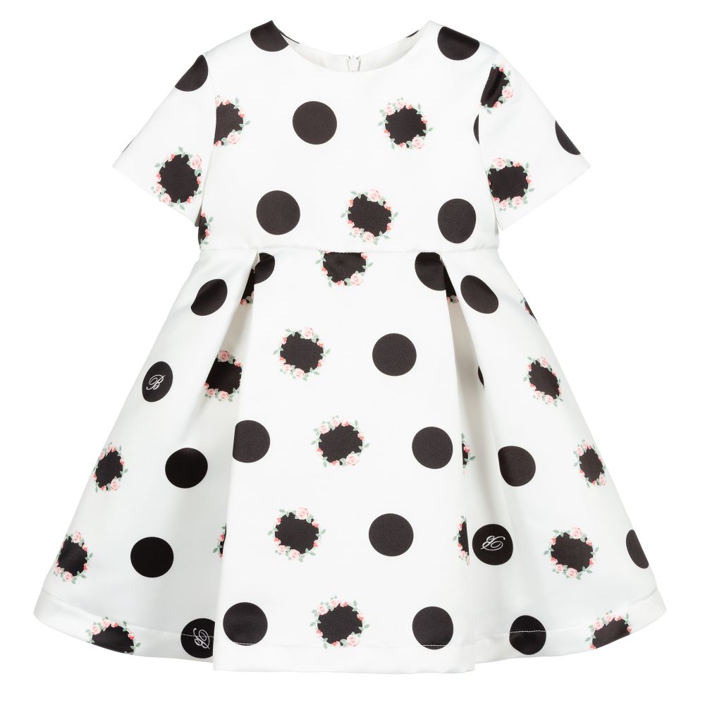 Miss Blumarine-فستان ساتان لون أبيض وأسود | Childrensalon Outlet