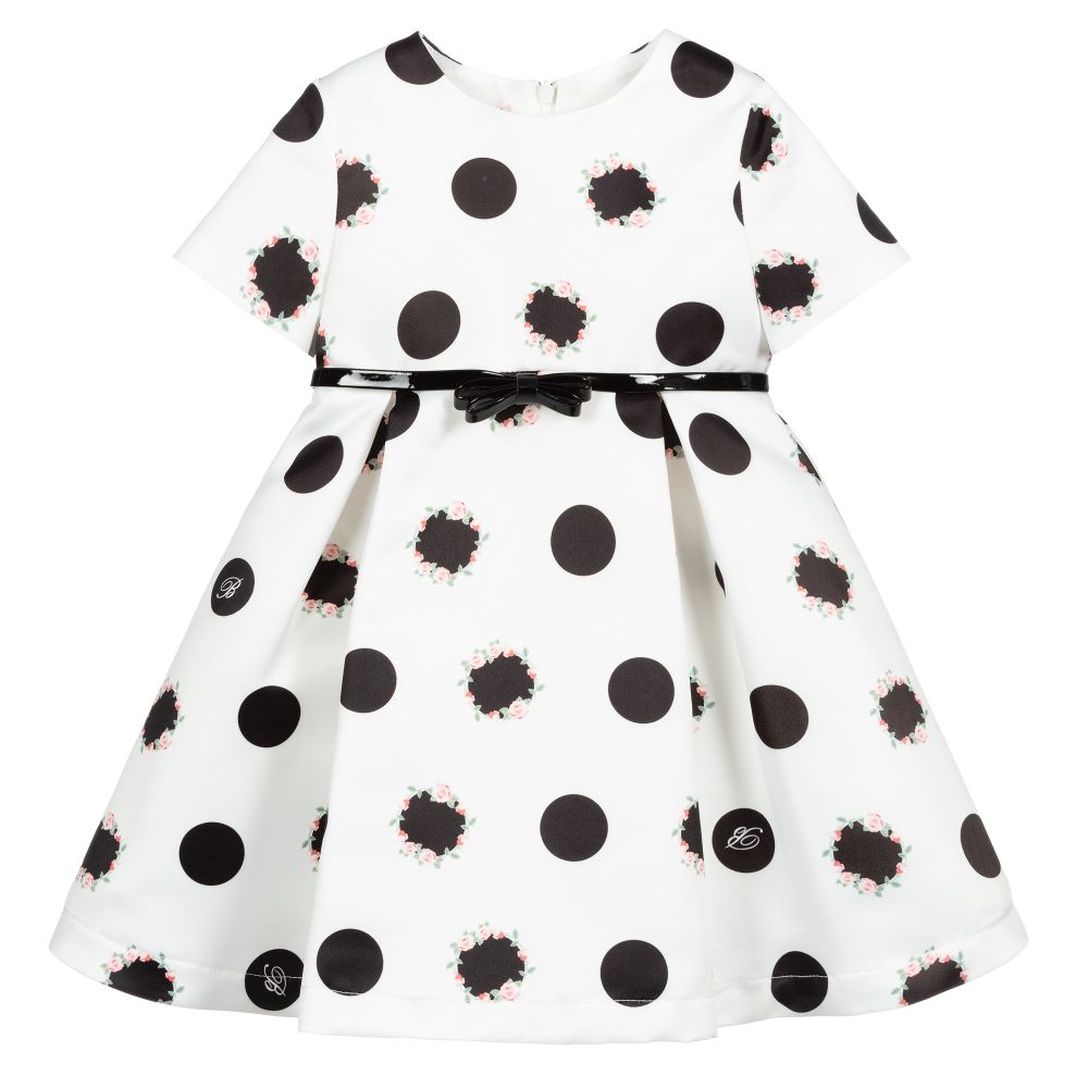 Miss Blumarine-فستان ساتان لون أبيض وأسود | Childrensalon Outlet