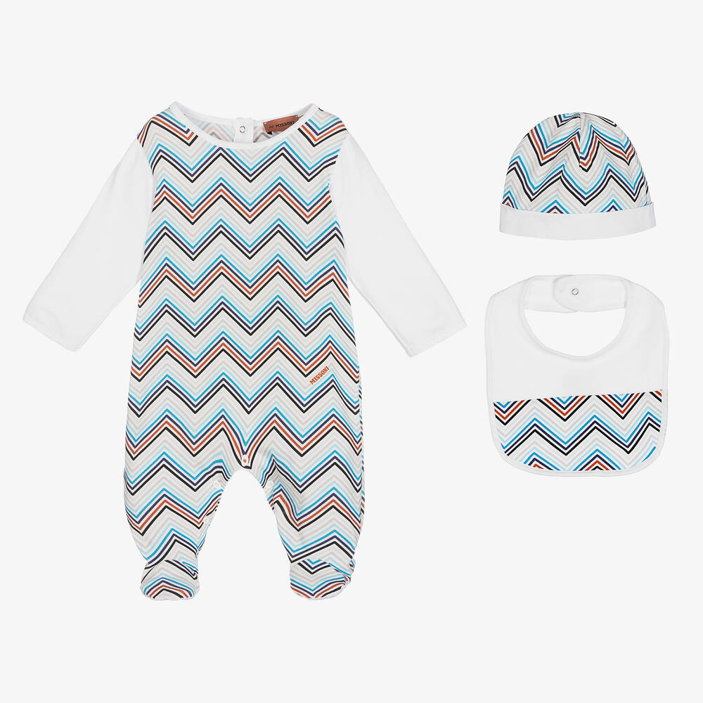Missoni - Blue Zigzag Cotton Babysuit Set | Childrensalon