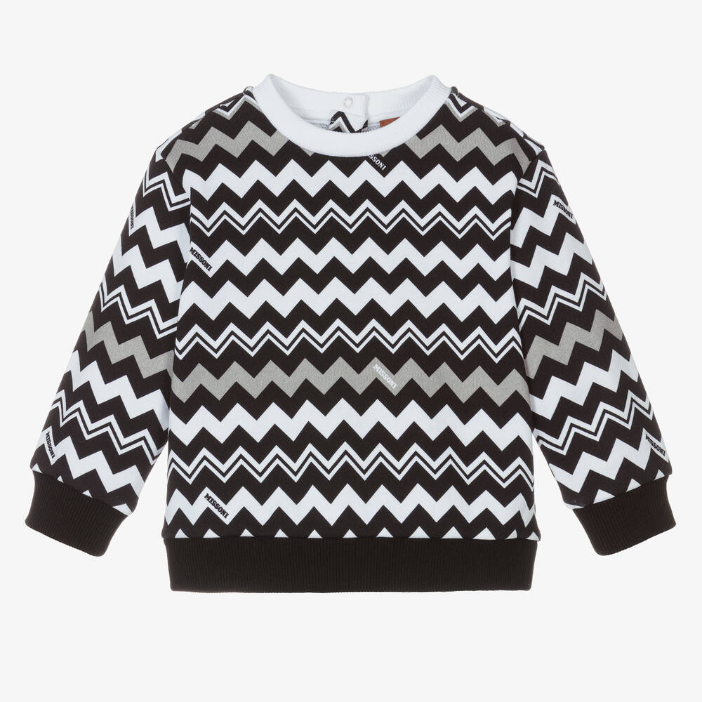 Missoni - Sweat noir et blanc zigzags garçon | Childrensalon