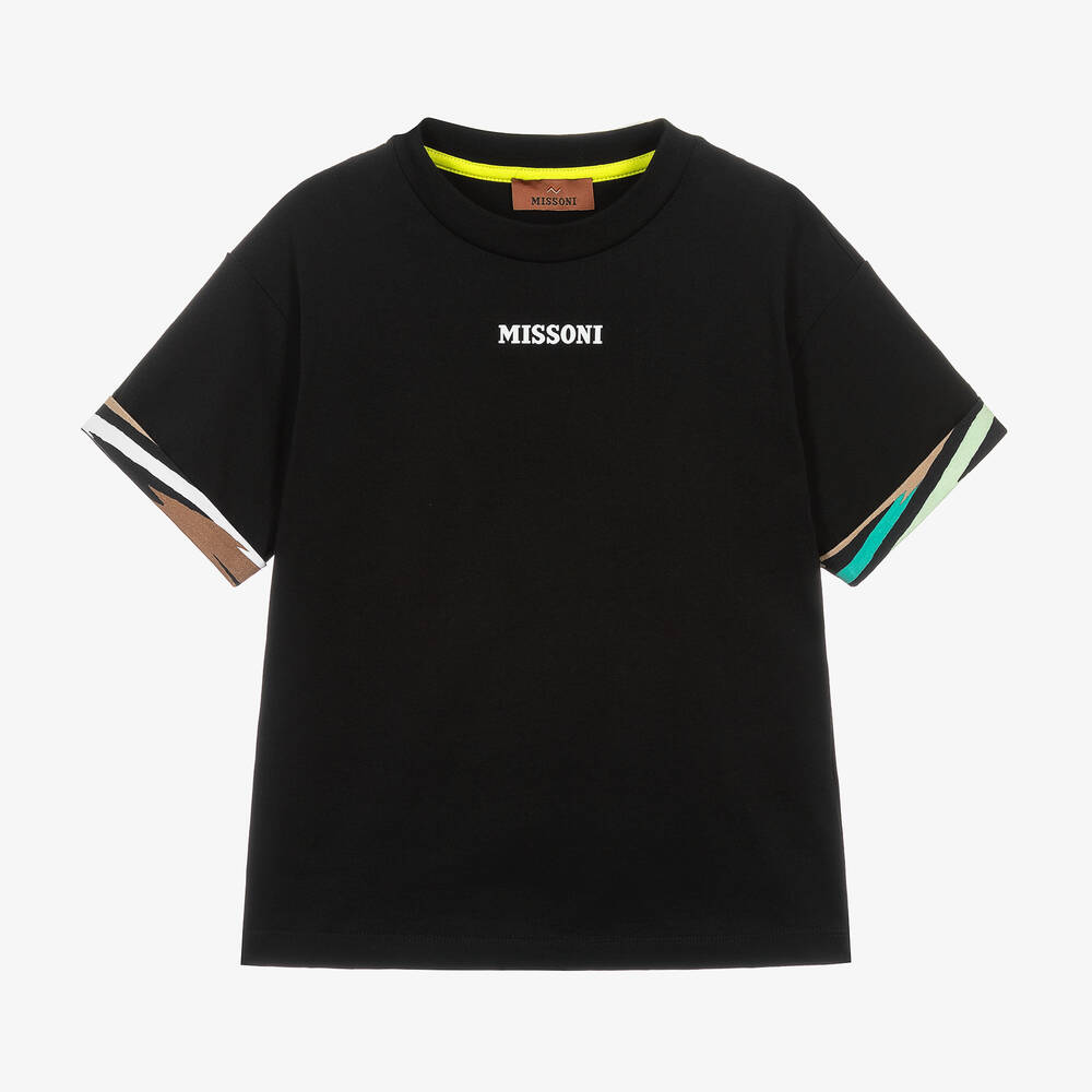 Missoni-Boys Black Zigzag Organic Cotton T-Shirt | Childrensalon Outlet