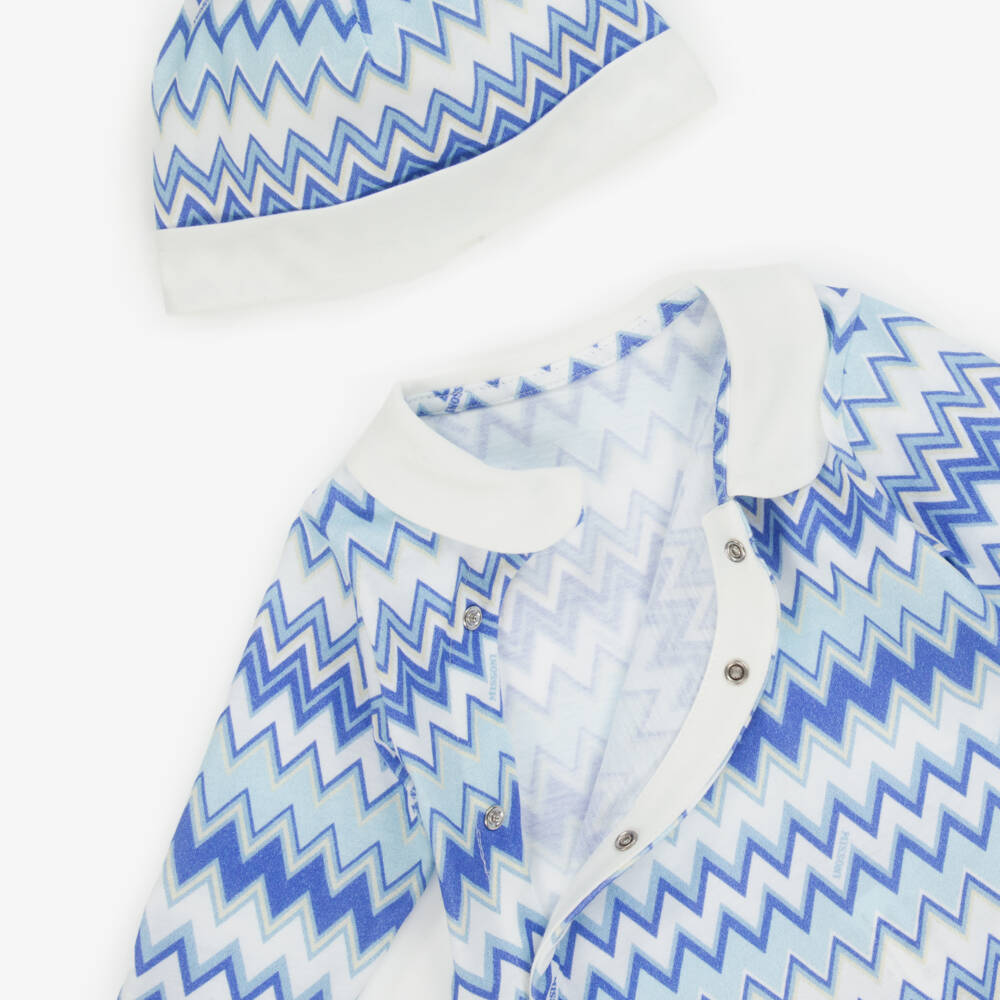 Missoni-Boys Blue Cotton Zigzag Babysuit Set | Childrensalon Outlet