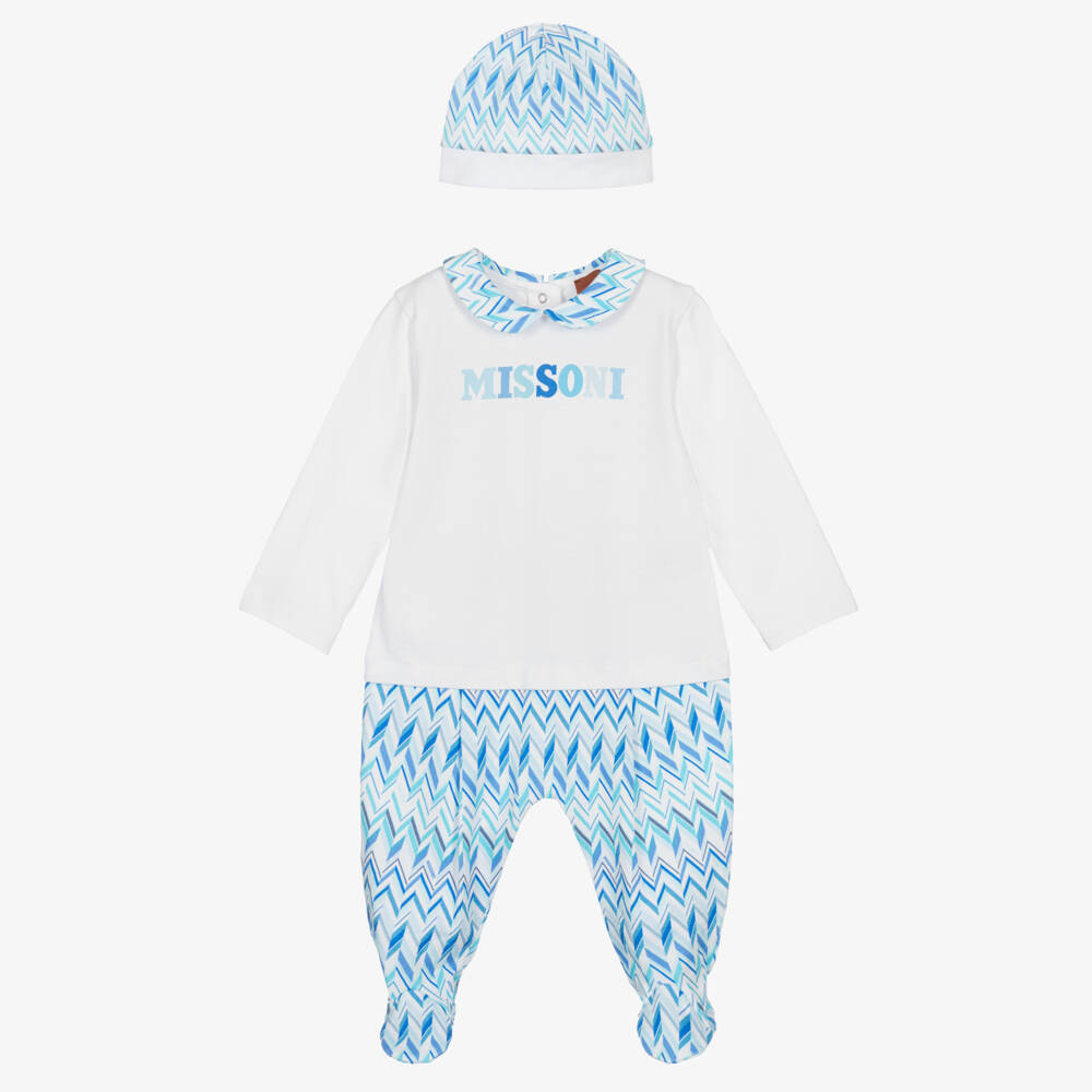 Missoni-Boys Blue Zigzag Pattern Babysuit Gift Set | Childrensalon Outlet