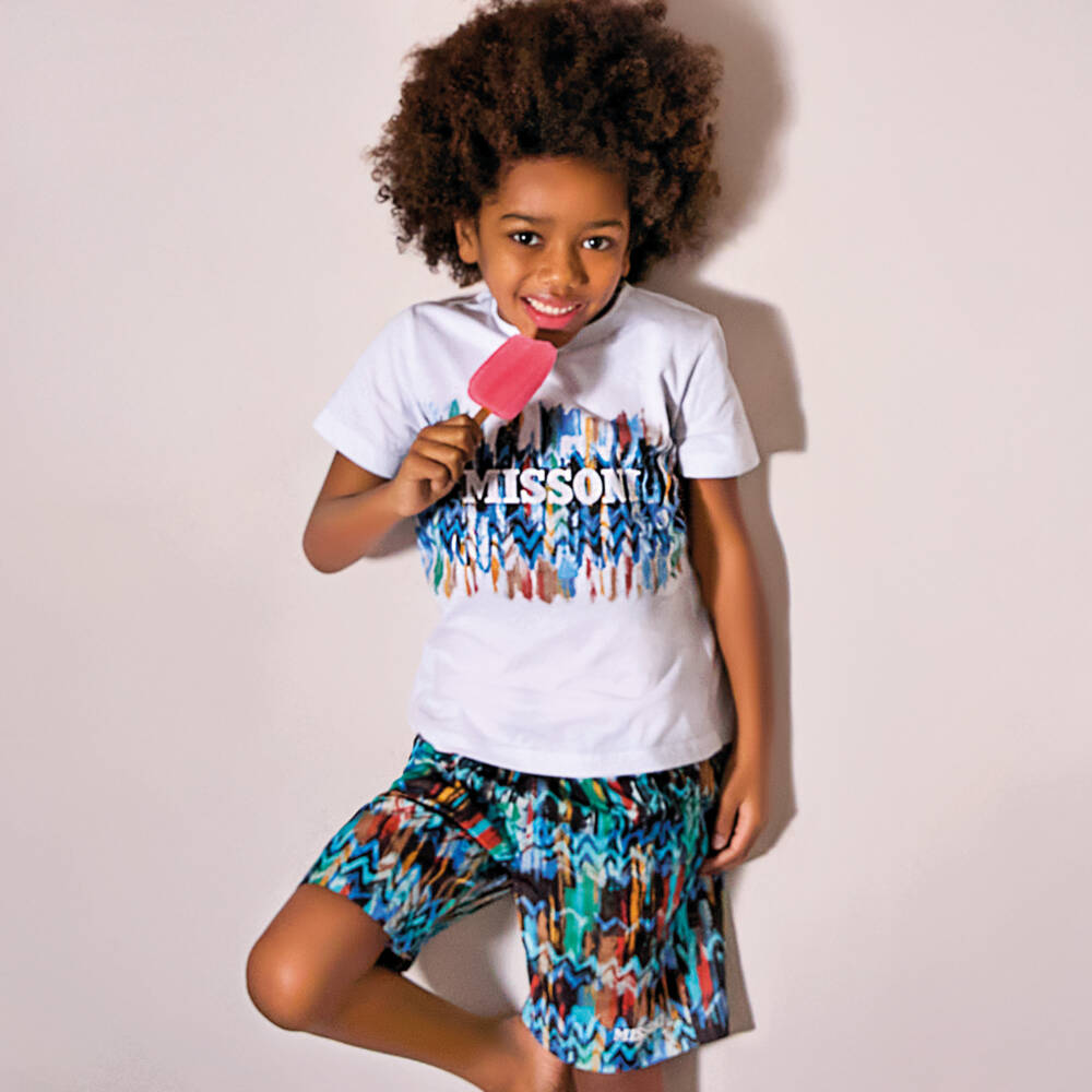 Missoni-Boys Blue Zigzag Swim Shorts | Childrensalon Outlet