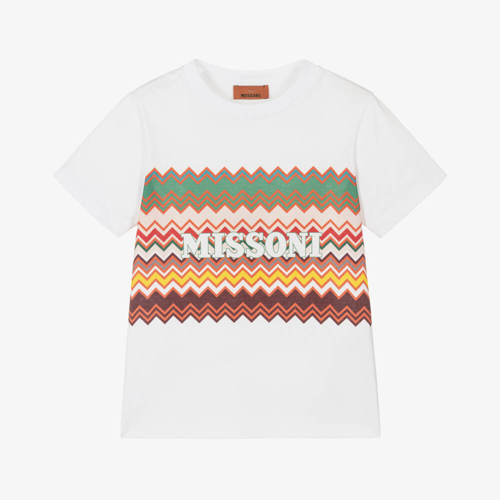 Missoni-Boys Classic White Patterned Tee | Childrensalon Outlet