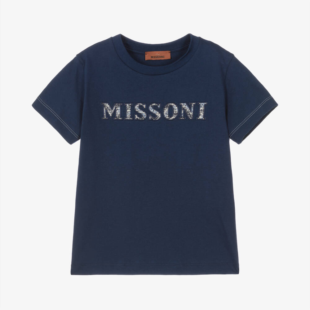 Missoni-تي شيرت قطن أزرق بشعار للأولاد | Childrensalon Outlet