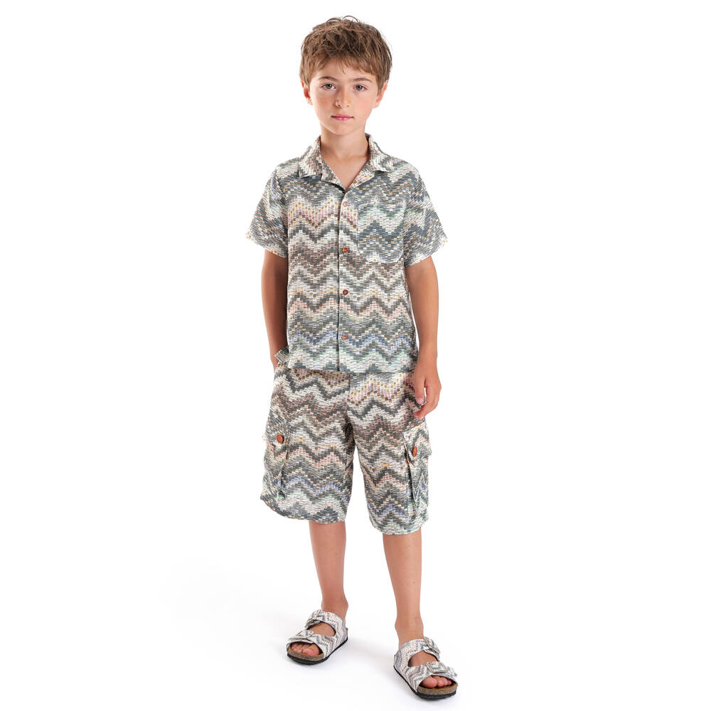 Missoni-Boys Green Zigzag Pattern Linen Shirt | Childrensalon Outlet