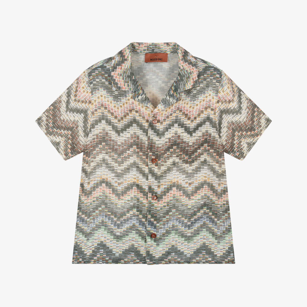 Missoni-Boys Green Zigzag Pattern Linen Shirt | Childrensalon Outlet