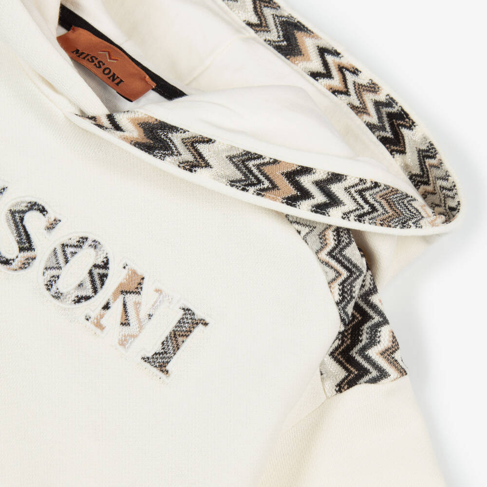 Missoni-Boys Ivory Cotton Hoodie with Zigzag Logo & Trim | Childrensalon Outlet