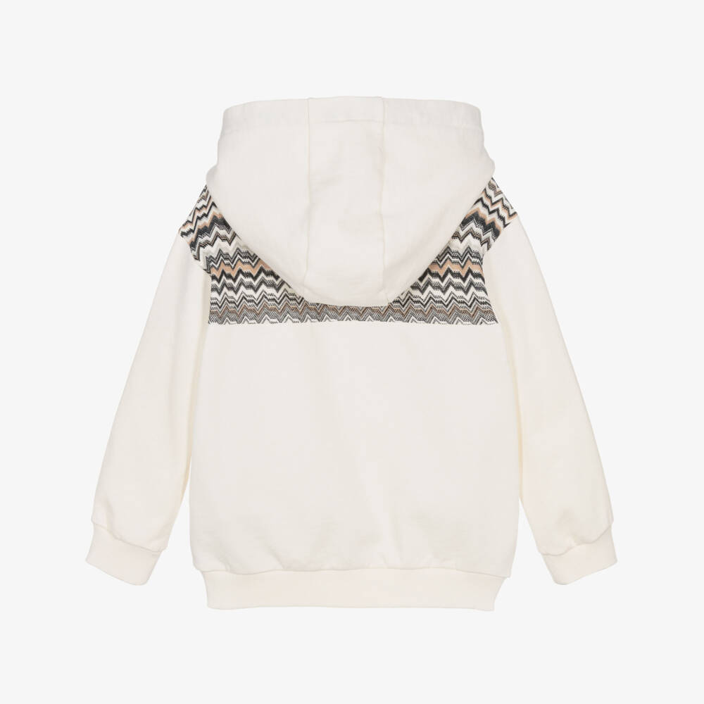 Missoni-Boys Ivory Cotton Hoodie with Zigzag Logo & Trim | Childrensalon Outlet