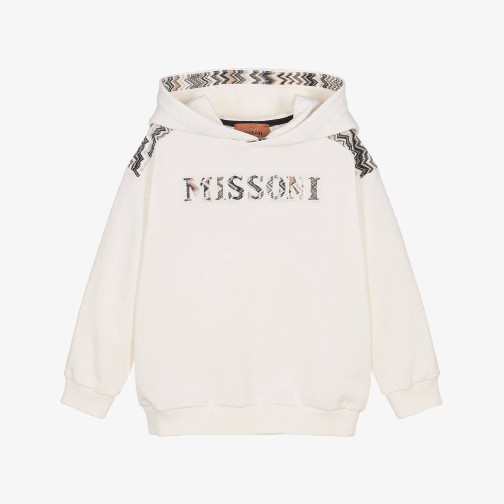 Missoni-Boys Ivory Cotton Hoodie with Zigzag Logo & Trim | Childrensalon Outlet