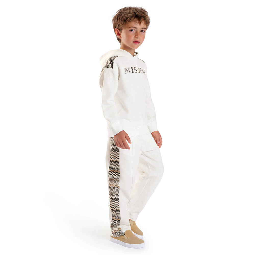 Missoni-Boys Ivory Cotton Hoodie with Zigzag Logo & Trim | Childrensalon Outlet