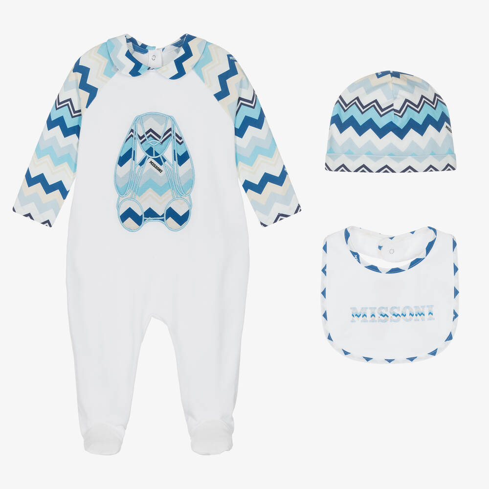 Missoni - Boys White & Blue Cotton Babysuit Set | Childrensalon