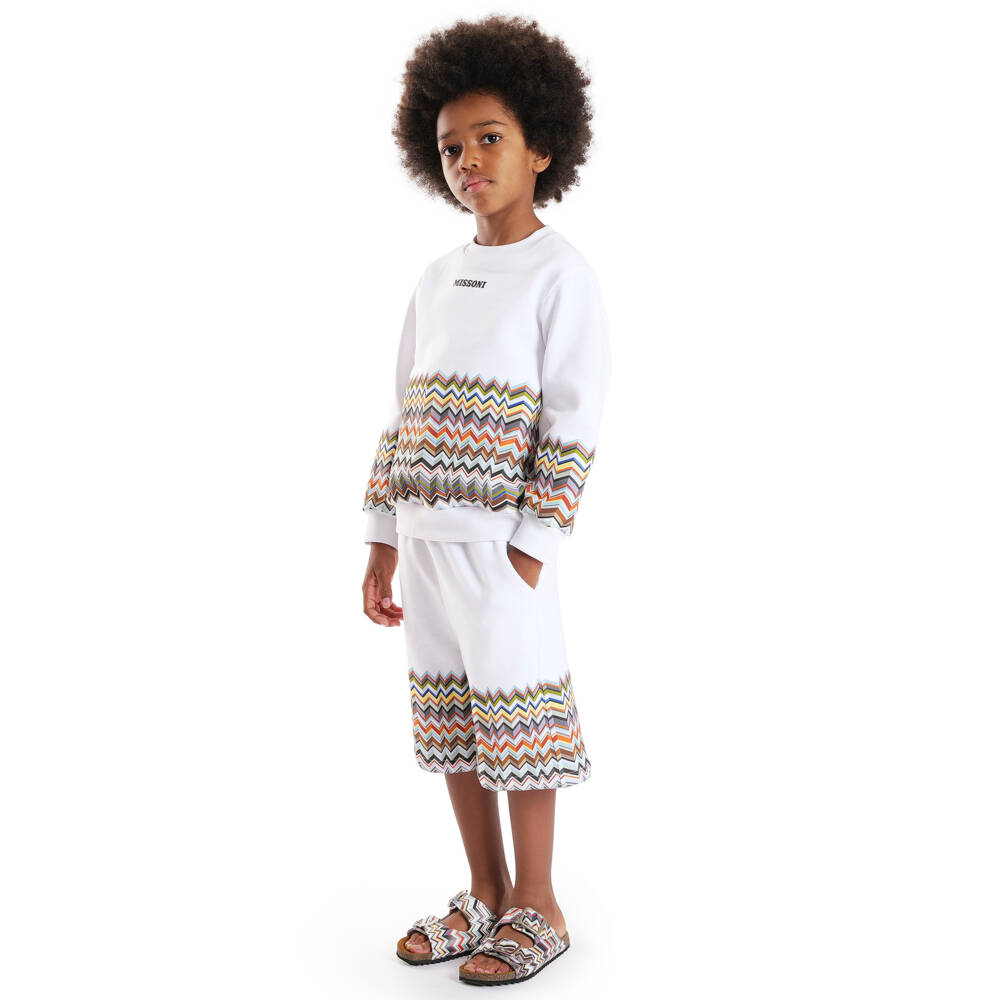 Missoni-Boys White Cotton Jersey Zigzag Pattern Sweatshirt | Childrensalon Outlet