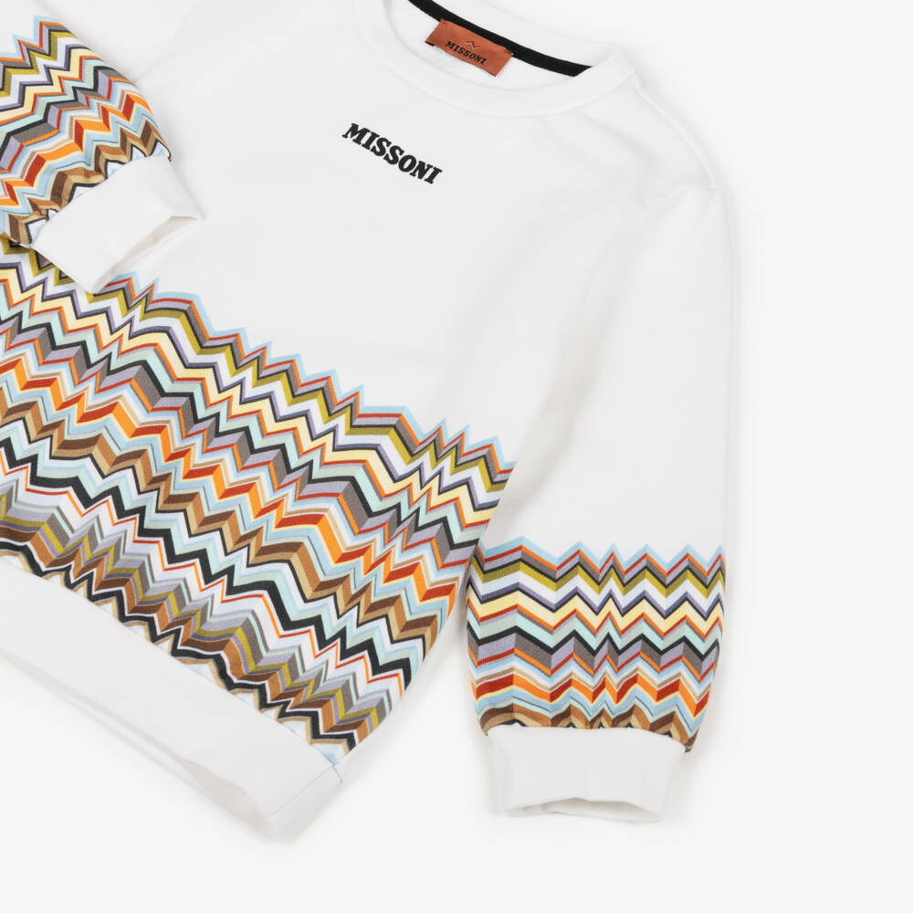 Missoni-Boys White Cotton Jersey Zigzag Pattern Sweatshirt | Childrensalon Outlet