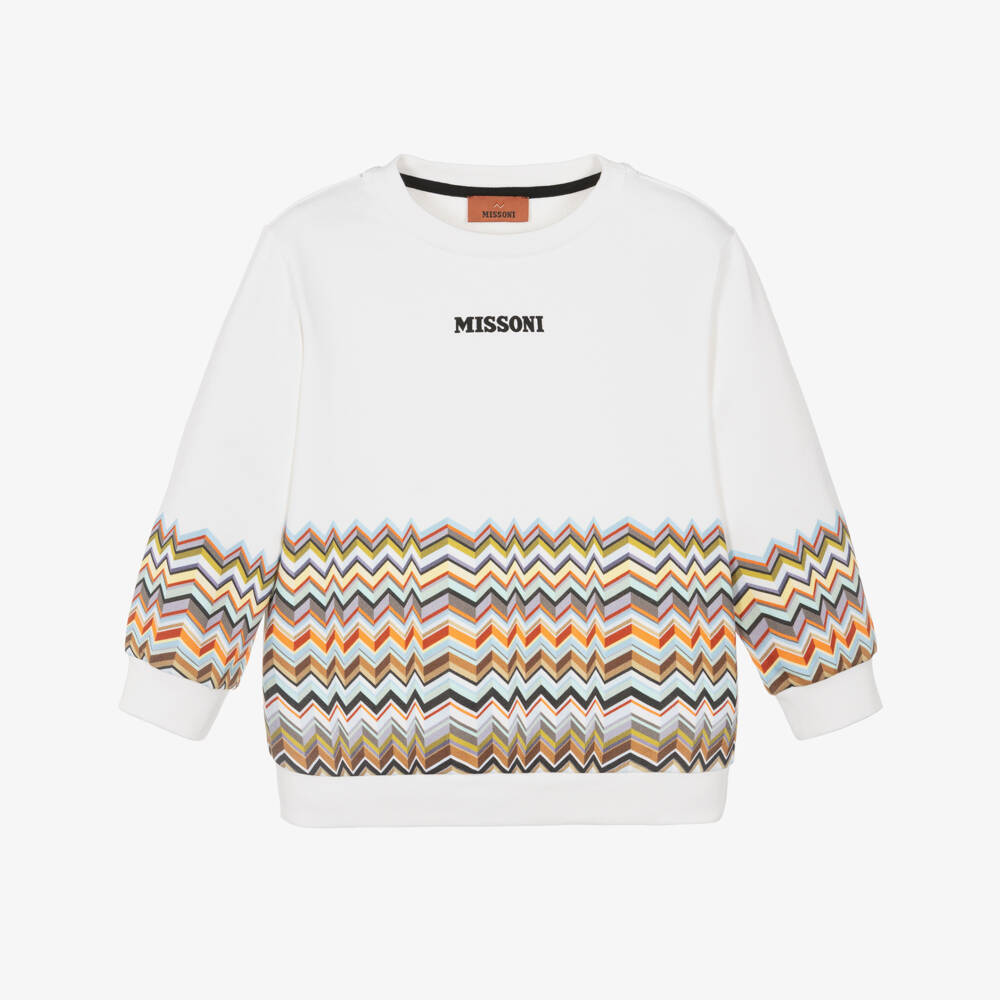 Missoni-Boys White Cotton Jersey Zigzag Pattern Sweatshirt | Childrensalon Outlet
