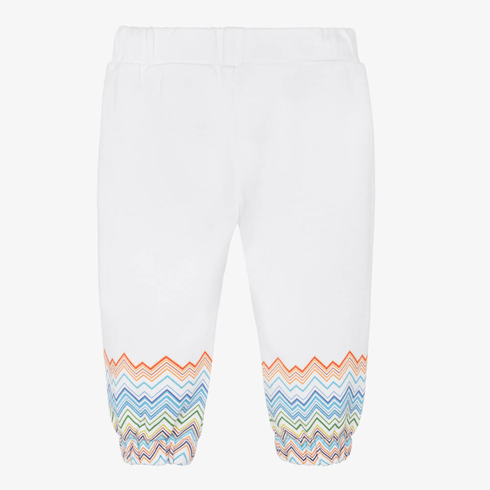 Missoni-Boys White Cotton Joggers with Colourful Zigzag Pattern | Childrensalon Outlet