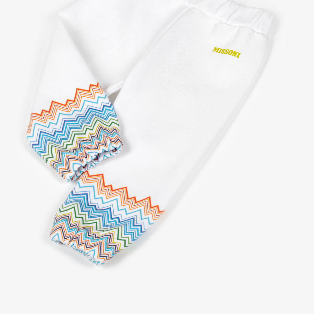 Missoni-Boys White Cotton Joggers with Colourful Zigzag Pattern | Childrensalon Outlet