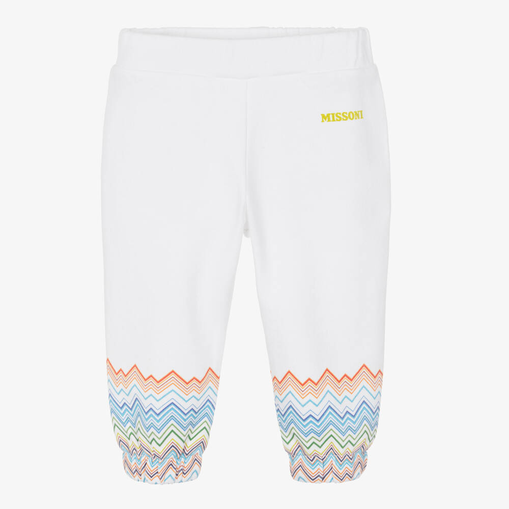 Missoni-Boys White Cotton Joggers with Colourful Zigzag Pattern | Childrensalon Outlet