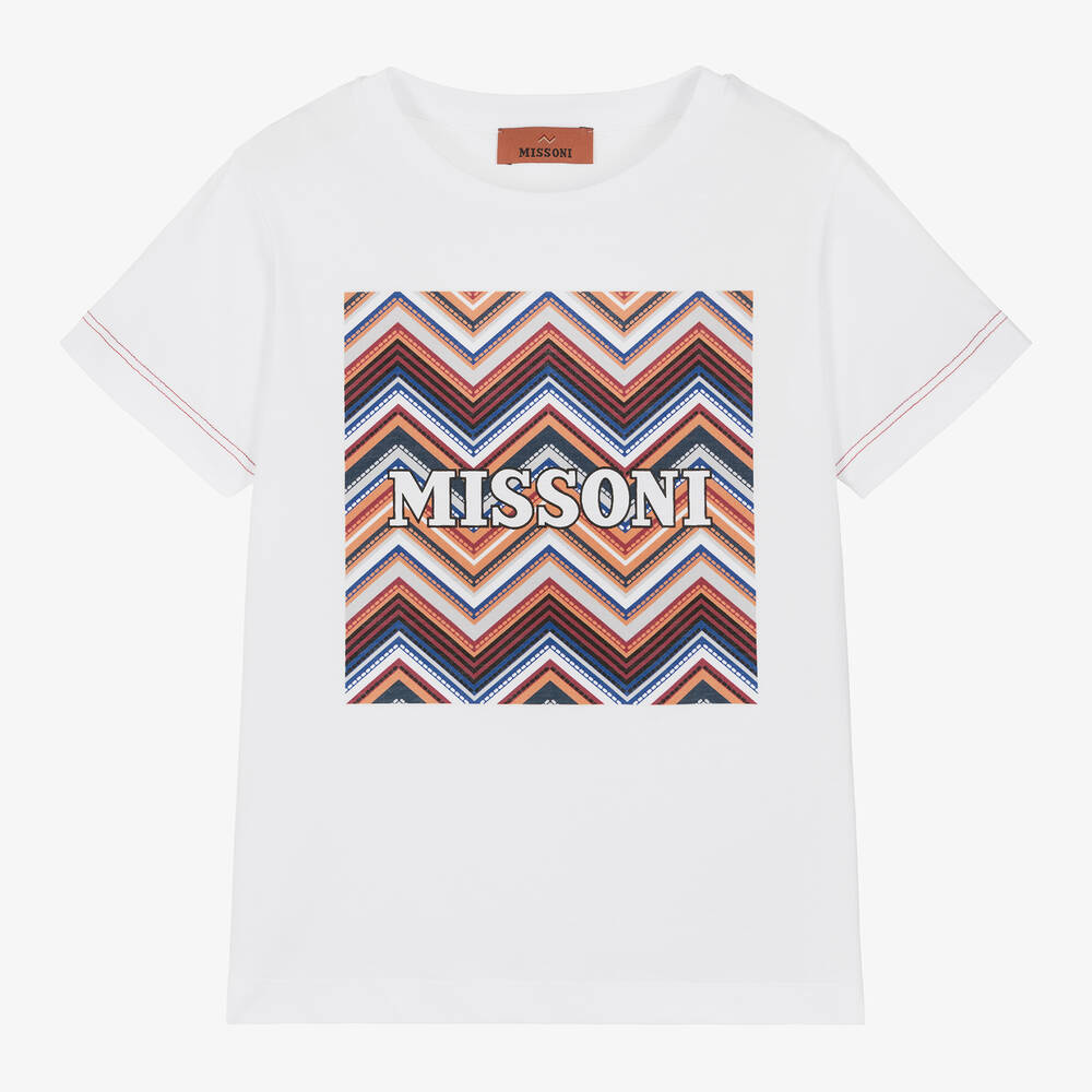 Missoni-Boys White Cotton Zigzag Graphic T-Shirt | Childrensalon Outlet