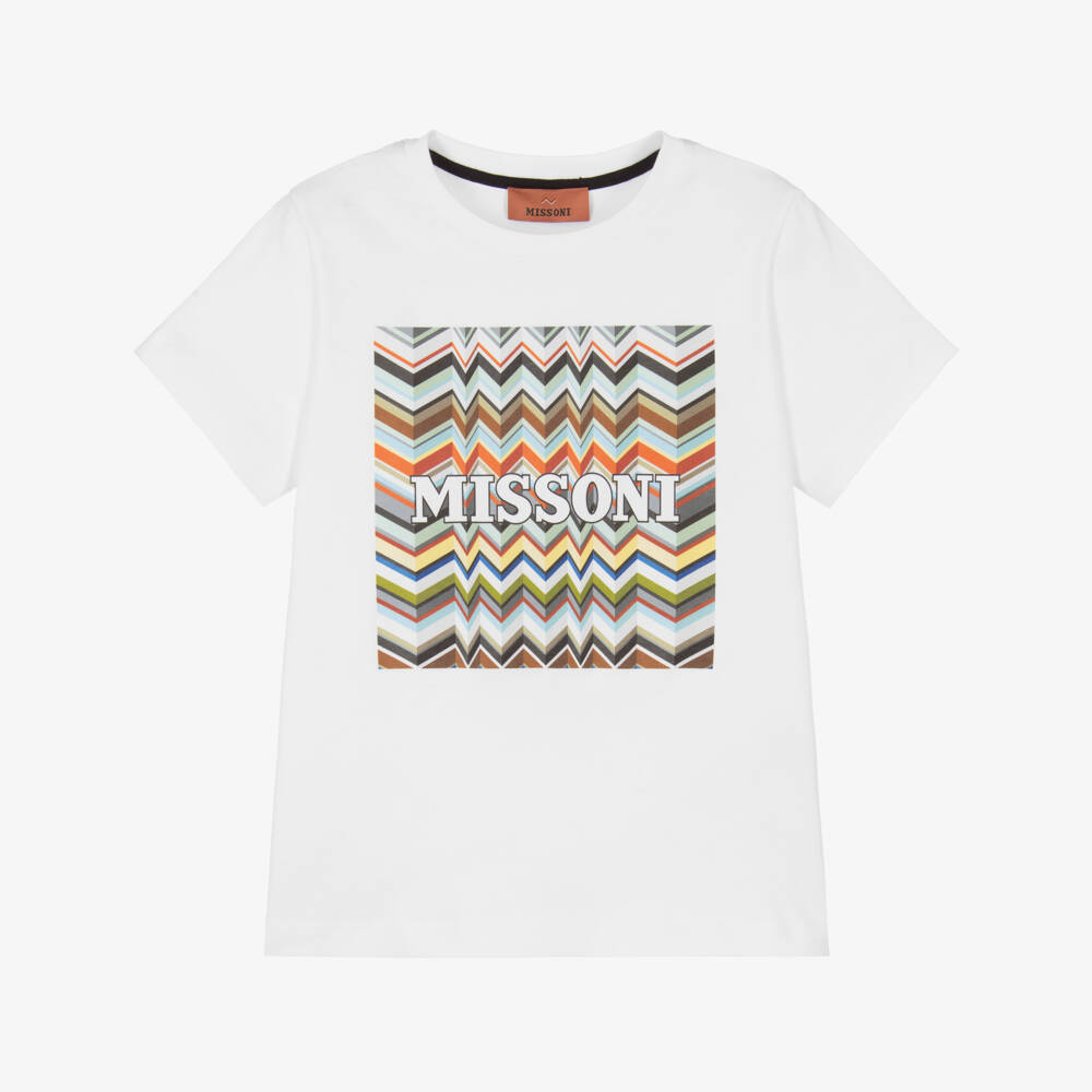 Missoni-Boys White Organic Cotton Zigzag Logo T-Shirt | Childrensalon Outlet