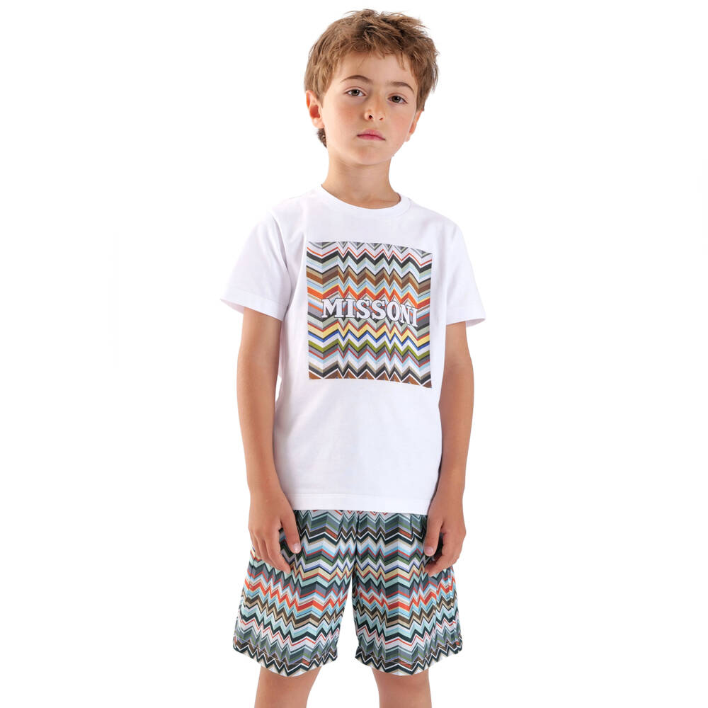 Missoni-Boys White Organic Cotton Zigzag Logo T-Shirt | Childrensalon Outlet