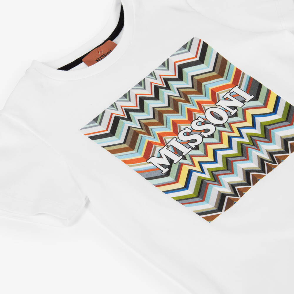 Missoni-Boys White Organic Cotton Zigzag Logo T-Shirt | Childrensalon Outlet