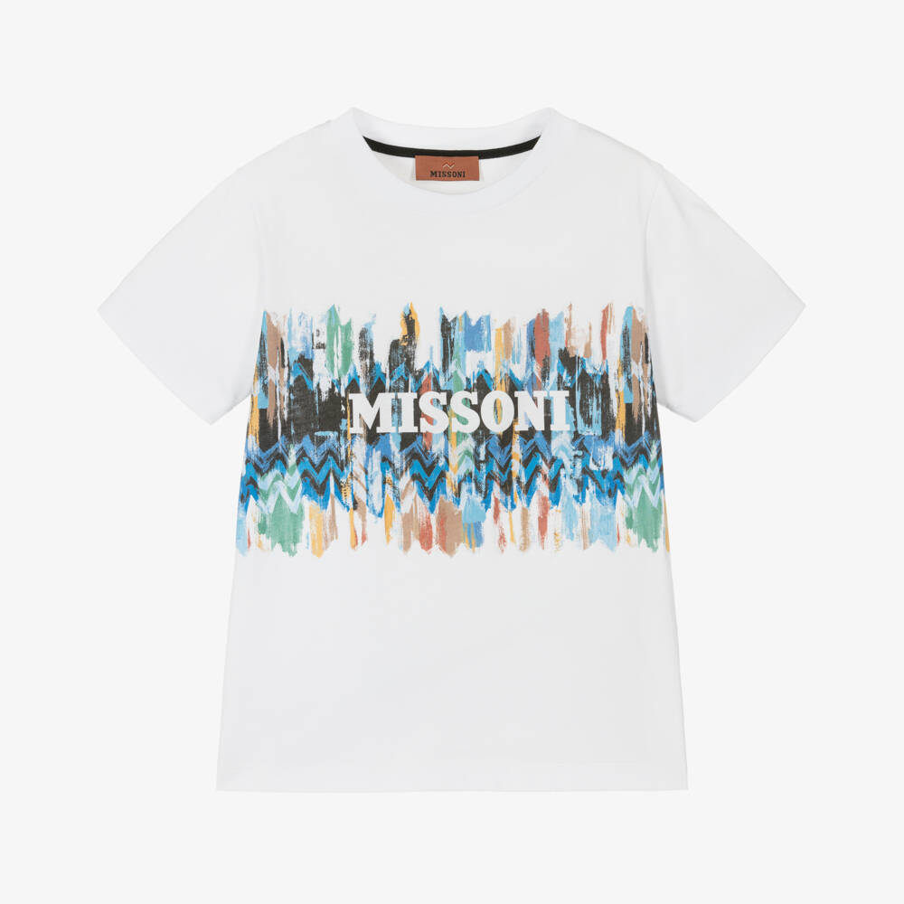 Missoni-Boys White Organic Zigzag Tee | Childrensalon Outlet