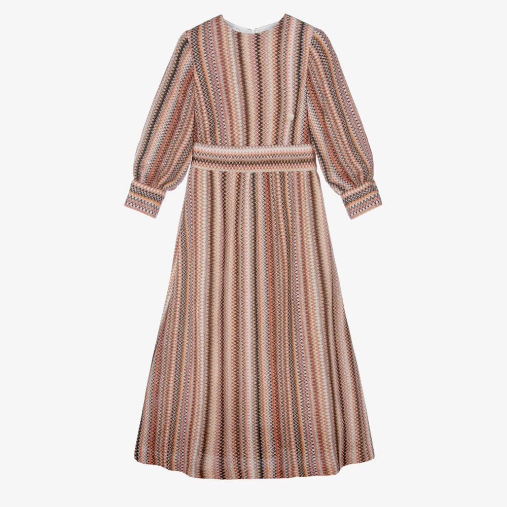 Missoni-فستان ماكسي محبوك للبنات باللون البيج والبني | Childrensalon Outlet
