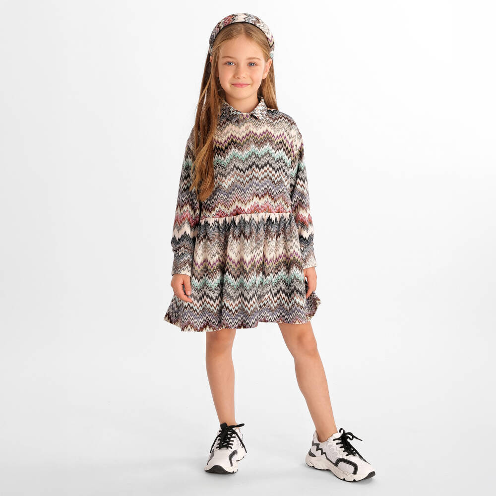 Missoni-Girls Beige Multicolour Zigzag Knit Dress | Childrensalon Outlet