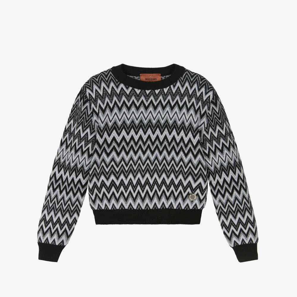Missoni-كنزة بنات سوداء وفضية بنقشة متعرجة | Childrensalon Outlet