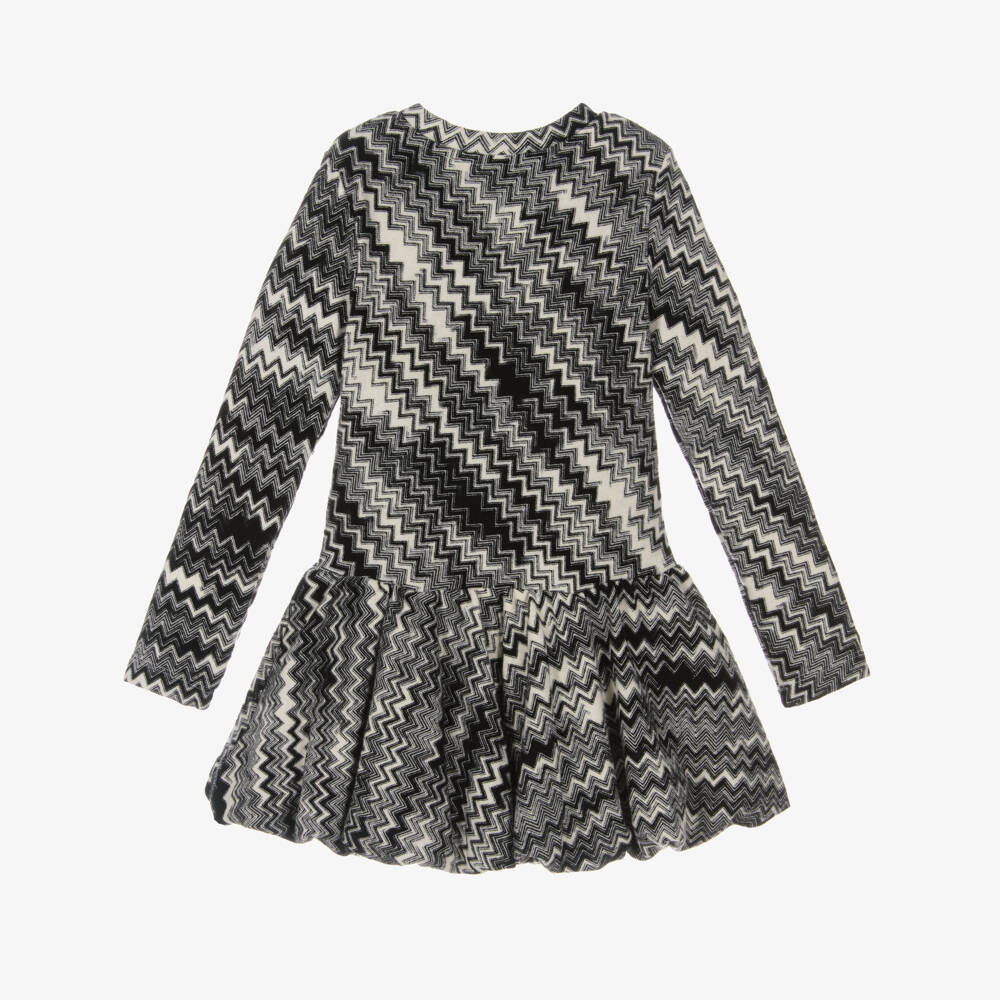 Missoni-Girls Black & White Zigzag Wool Dress with Bubble Hem | Childrensalon Outlet