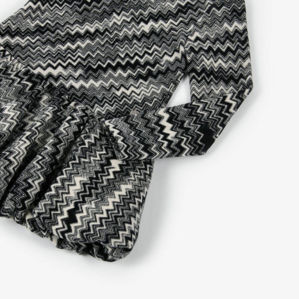 Missoni-Girls Black & White Zigzag Wool Dress with Bubble Hem | Childrensalon Outlet