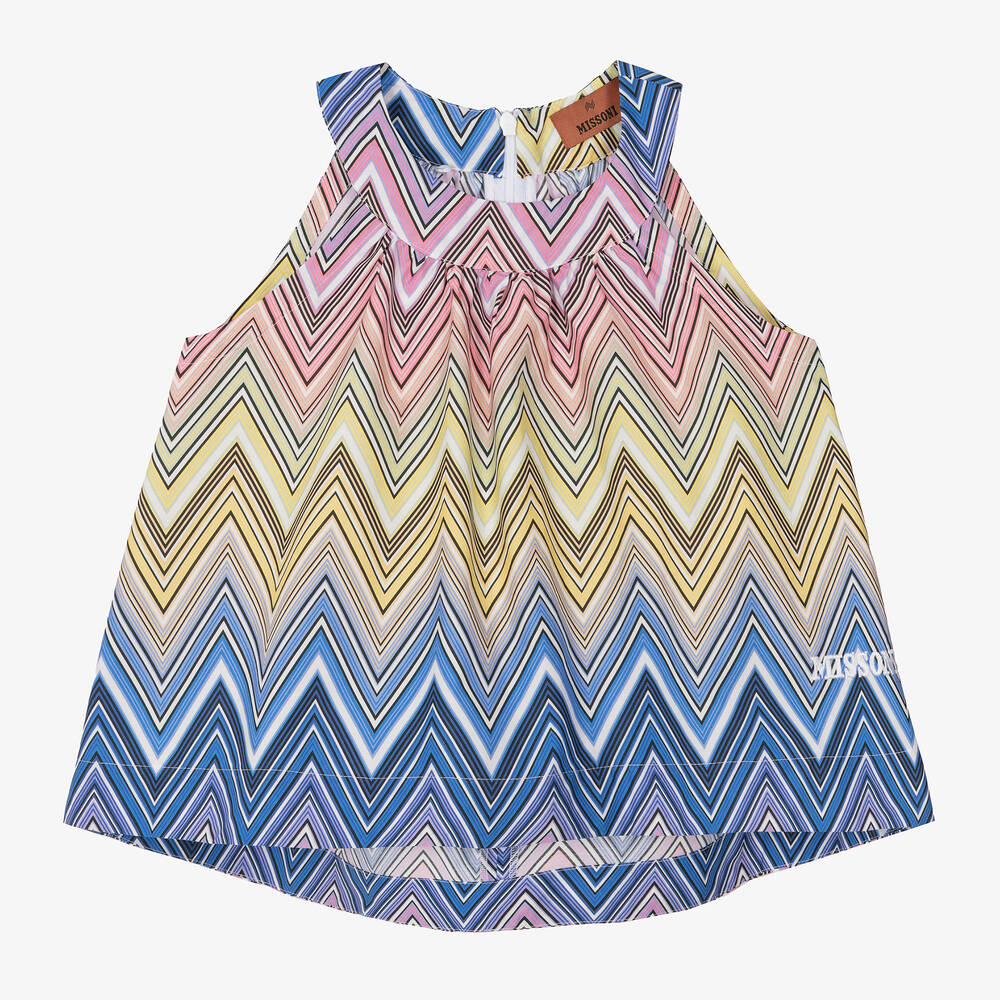 Missoni-Girls Blue Cotton Zigzag Blouse | Childrensalon Outlet