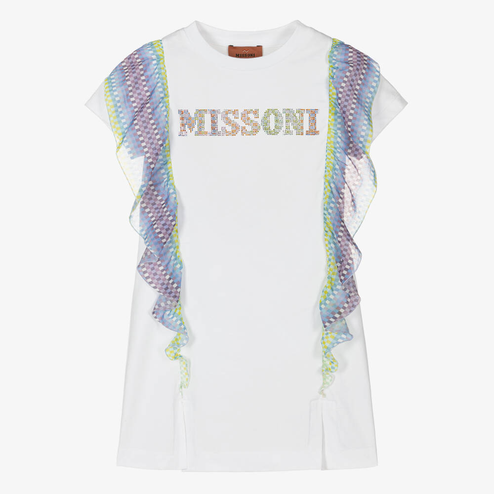 Missoni-Girls Cotton Dress with Rainbow Ruffles | Childrensalon Outlet