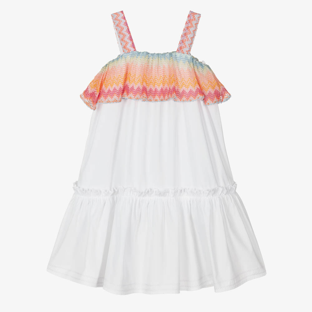Missoni-فستان أبيض أنيق للبنات مع كشكش | Childrensalon Outlet